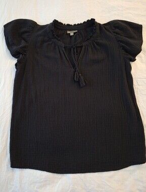 Style & Co Black Gauze Top Ruffle Flutter Sleeves